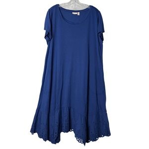 Logo By Lori Goldstein Dorothy Lace Hem Dress Women 1XP Blue Eyelet Cotton Modal